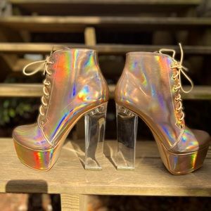 Cape Robin-Rose Gold Holographic Platform Booties